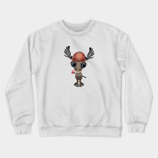 Cute Baby Moose Firefighter Crewneck Sweatshirt by jeffbartels